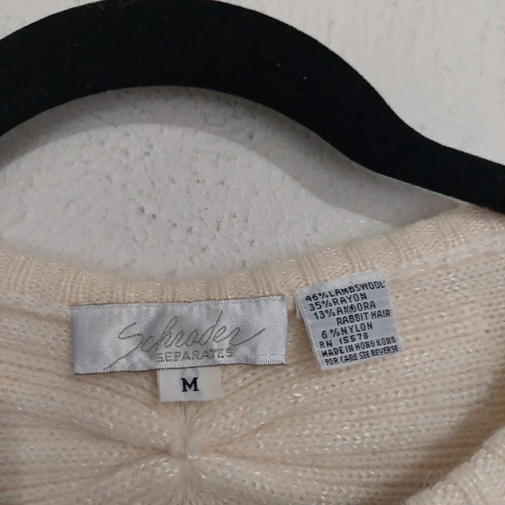 Schrader Vintage 80s Cream Knit Sweater Wool Angora Blend Butterfly Effect‎ Sz M